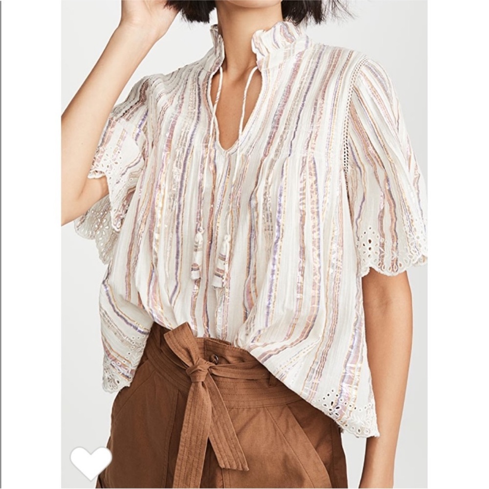 Stunning Sea Harriet Metallic Stripe Blouse w/ Eyelet Detail - GUC